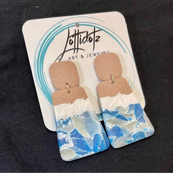 Ocean Waves Dangle Earrings Polymer Clay - Picture 2 of 8